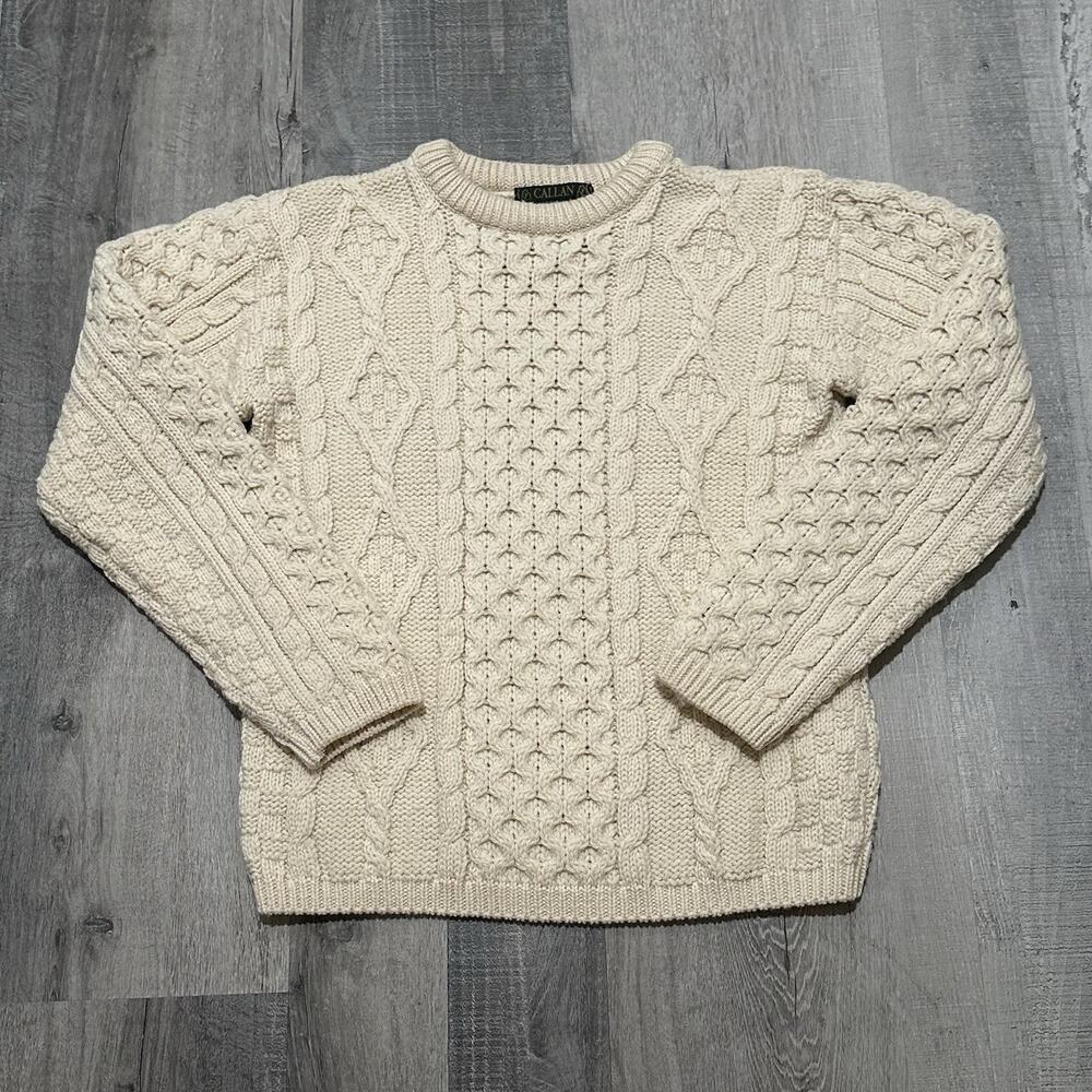 Callan Country Collection Sweater Mens Medium Wool Cable Knit Fisherman Ireland